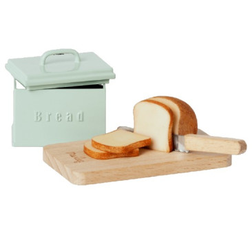 Chlebak z Akcesoriami - Miniature Bread Box With Cutting Board And Knife - Akcesoria Dla Lalek - Maileg