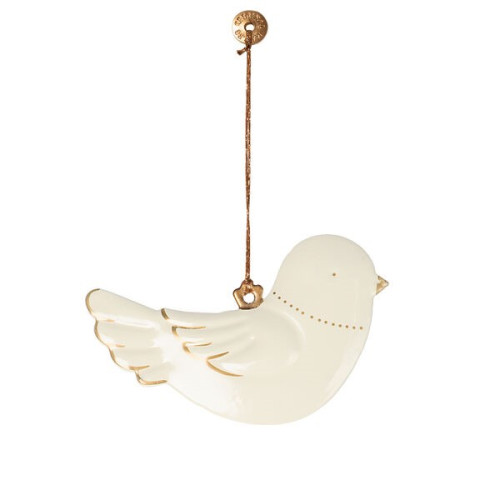 Kremowy Ptaszek ze Złotymi Zdobieniami - Metalowa Dekoracja Bożonarodzeniowa - Metal Ornament Bird - Maileg - Christmas