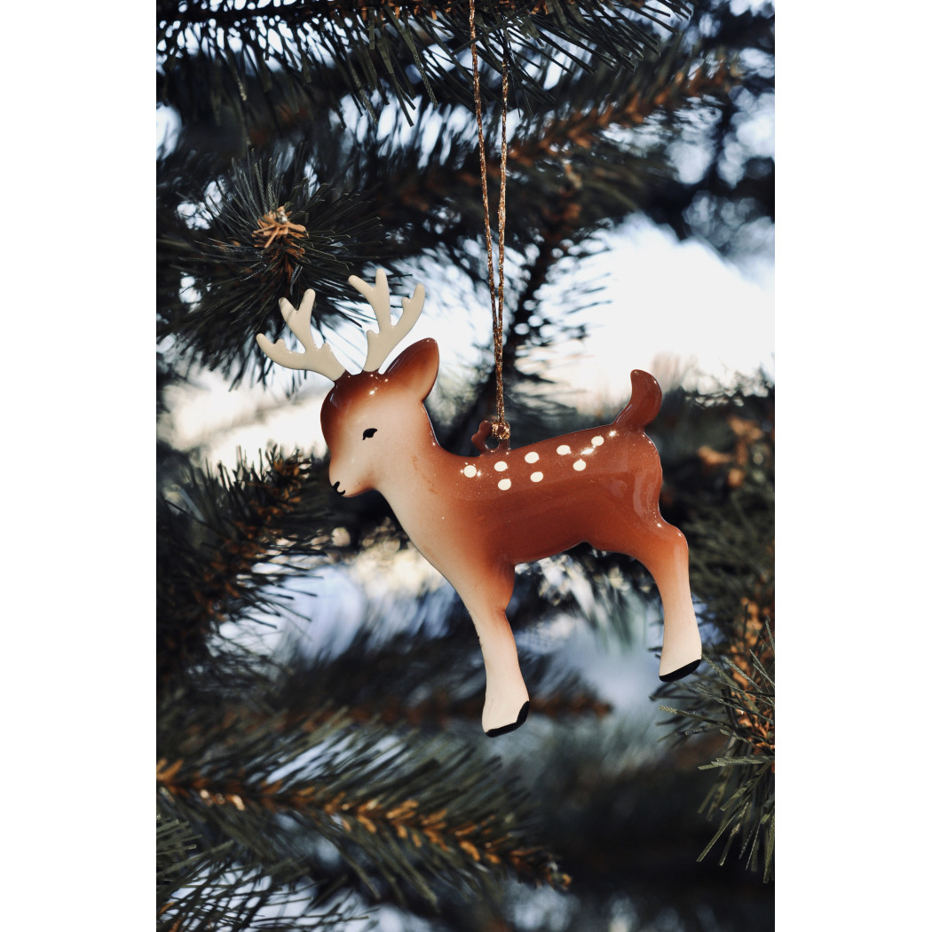 Bambi z Kropkami z Porożem - Dekoracja Bożonarodzeniowa - Metal Ornament Bambi - Akcesoria dla Lalek - Maileg