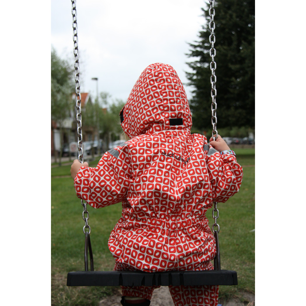 Wyprzedaż Rainsuit Funky Red 80-86 (9-12 mcy) - Ducksday - Kombinezon Przeciwdeszczowy Całoroczny