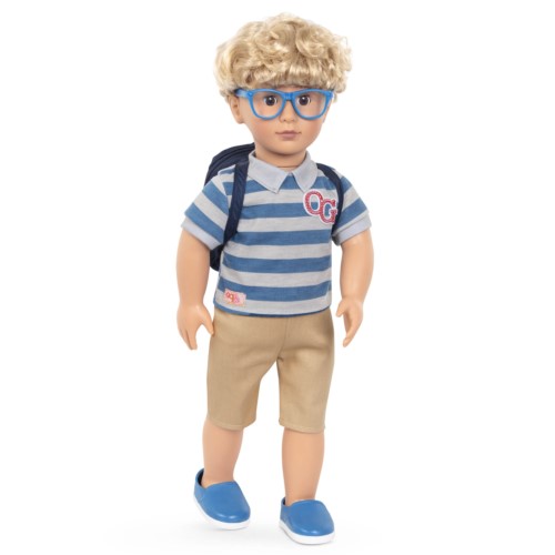 Lalka Chłopiec LEO - Blondyn z Bujną Czupryną,w okularach,z plecakiem - 46 cm - Our Generation