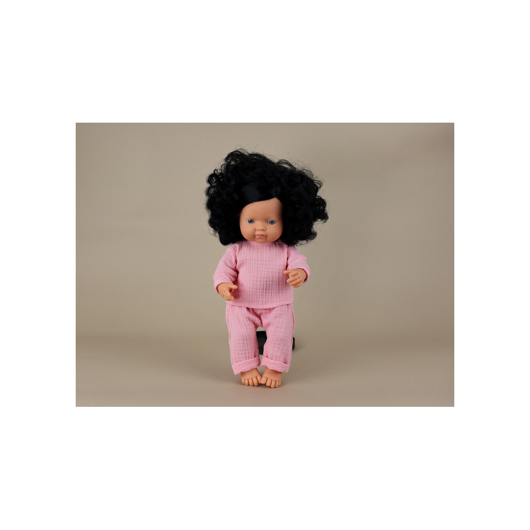 Europejka Czarne Kręcone Włosy 38 cm - Lalka Dziewczynka Europejka - Miniland Doll - Miniland