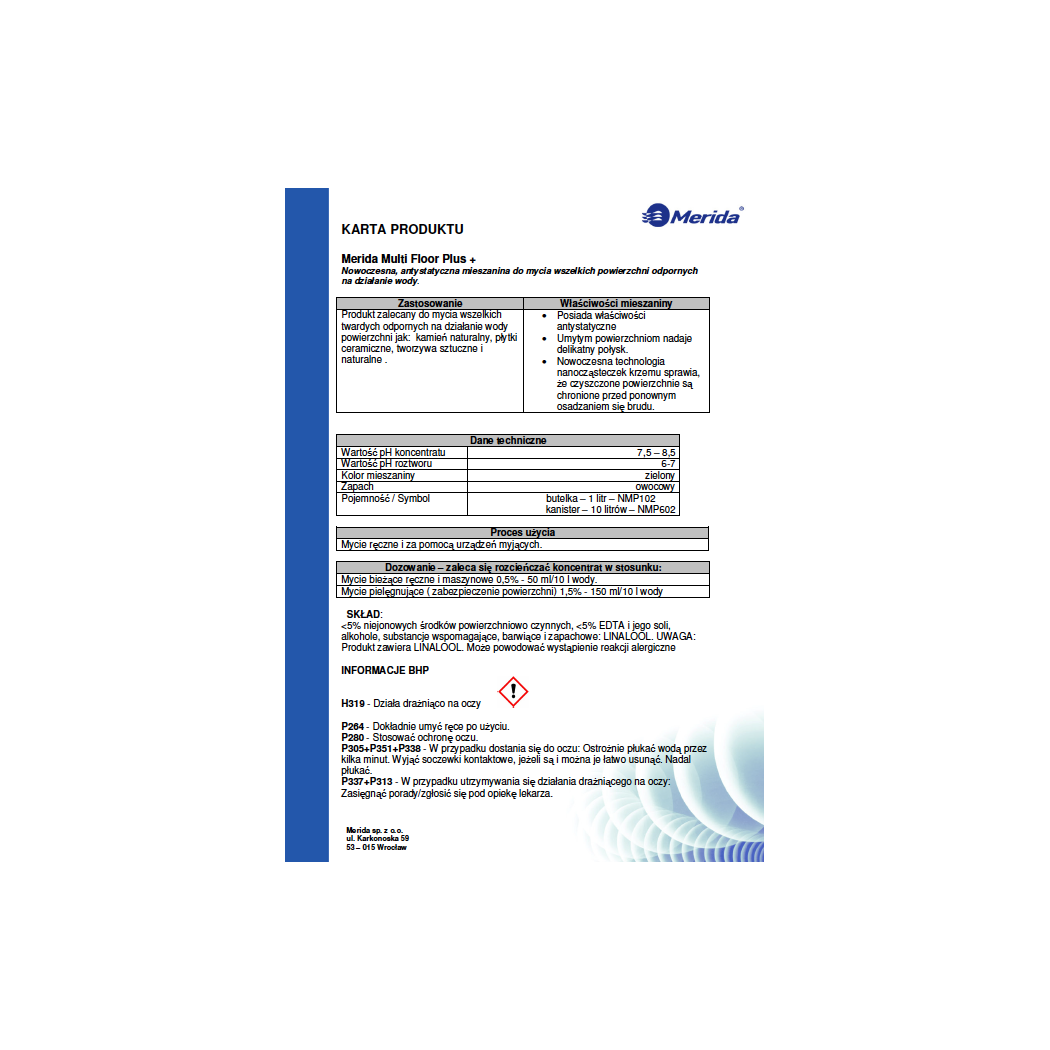 Multi Floor Plus 1l - Środek Antystatyczny Do Mycia Powierzchni Wodoodpornych - Merida