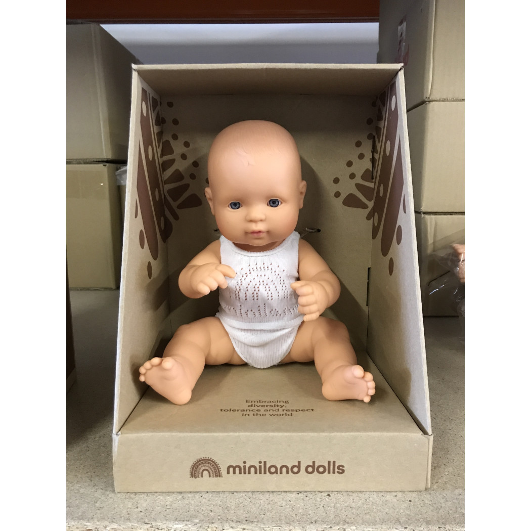 Box Europejka 32 - Lalka Dziewczynka Europejka 32 cm + Ubranko Miniland Baby - Miniland Doll - Miniland