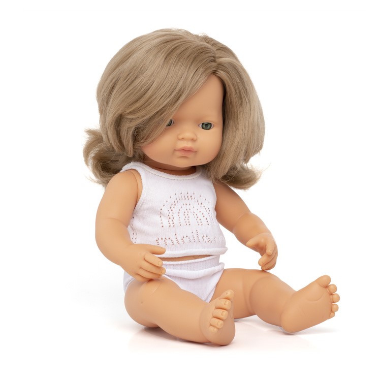 Europejka Ciemny Blond Włosy 38 cm - Lalka Dziewczynka -  Blond Włosy - Miniland Doll - Miniland