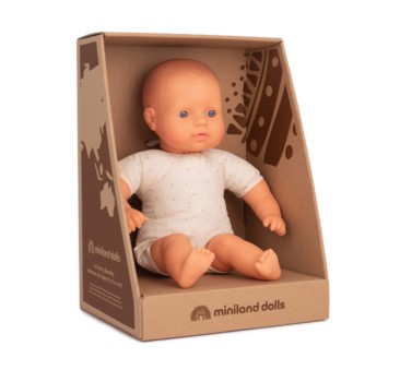 Lalka z Miękkim Brzuchem - Europejka/Europejczyk Rasa Europejska 32 cm - Miniland Doll - Miniland