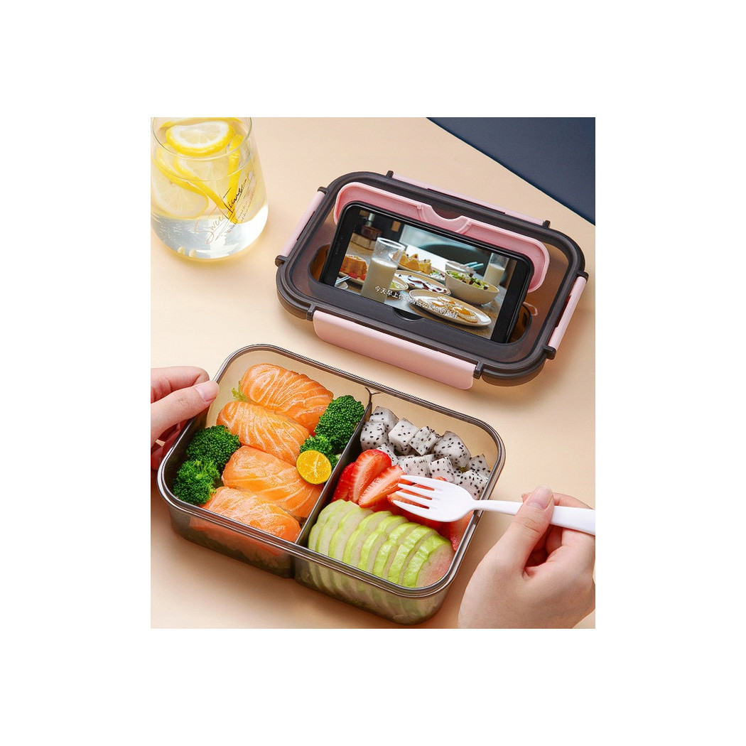 Niebieski - Lunch box z Zestawem Sztućców 3 w 1 - Lunchbox