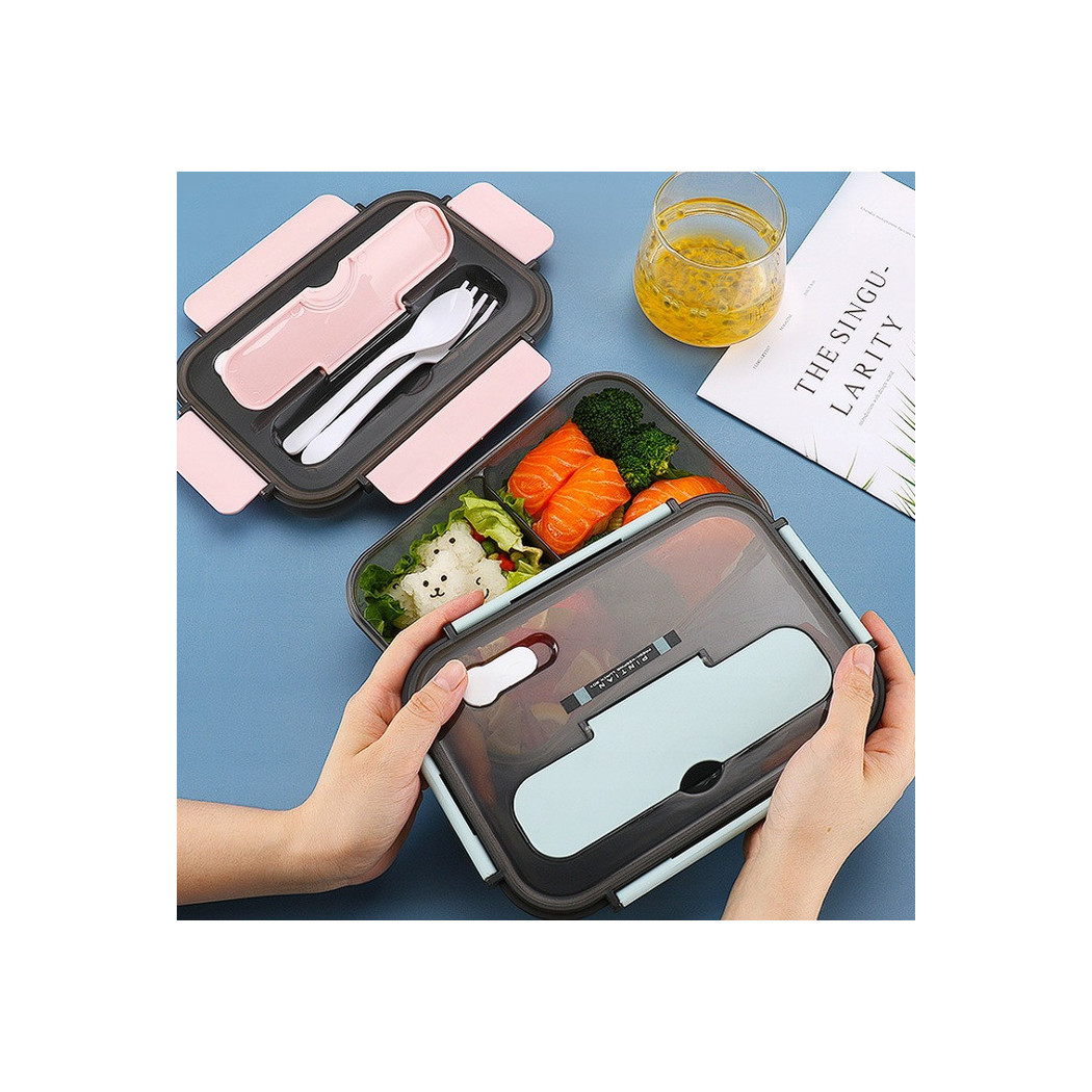 Niebieski - Lunch box z Zestawem Sztućców 3 w 1 - Lunchbox