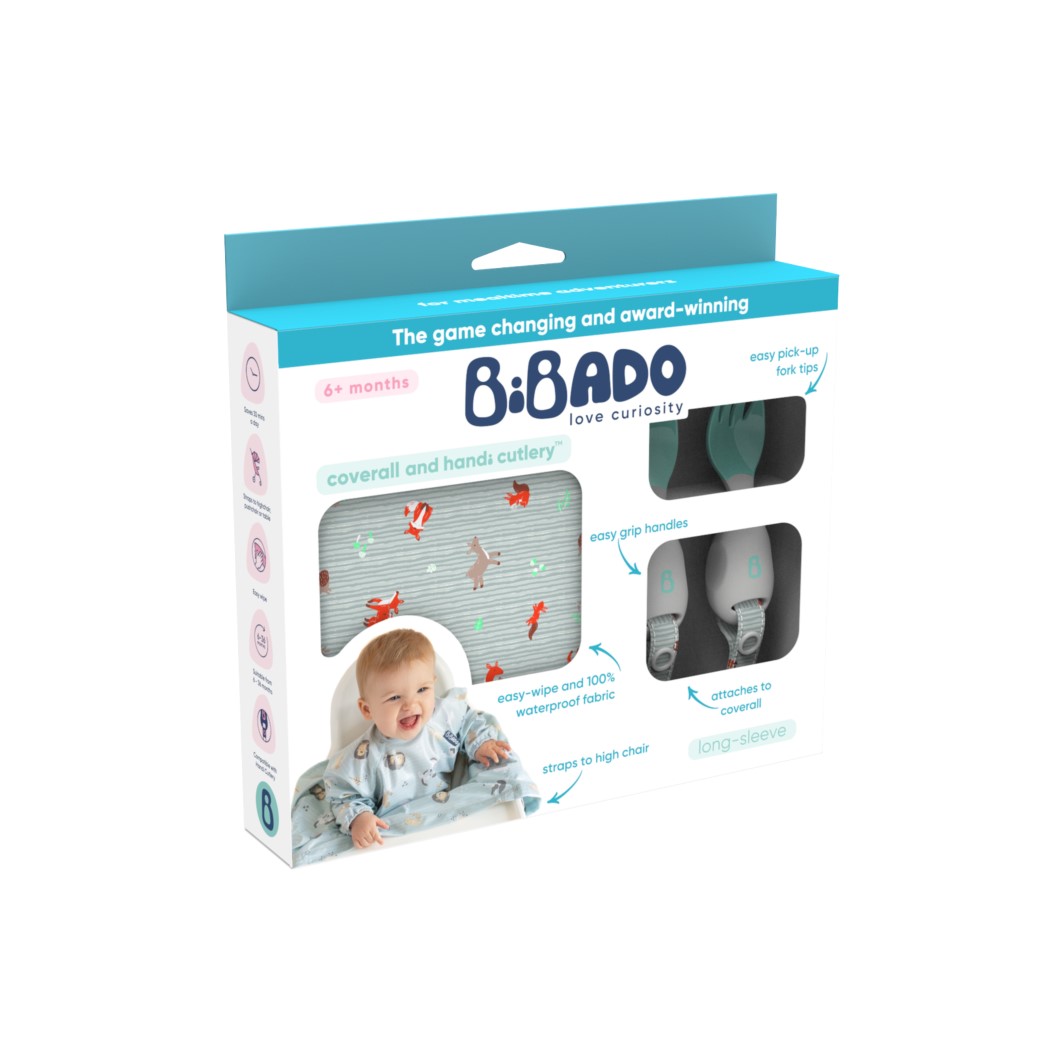 WYPRZEDAŻ Woodland Friends - Zestaw Śliniak BLW i Sztućce -  BIBaDO