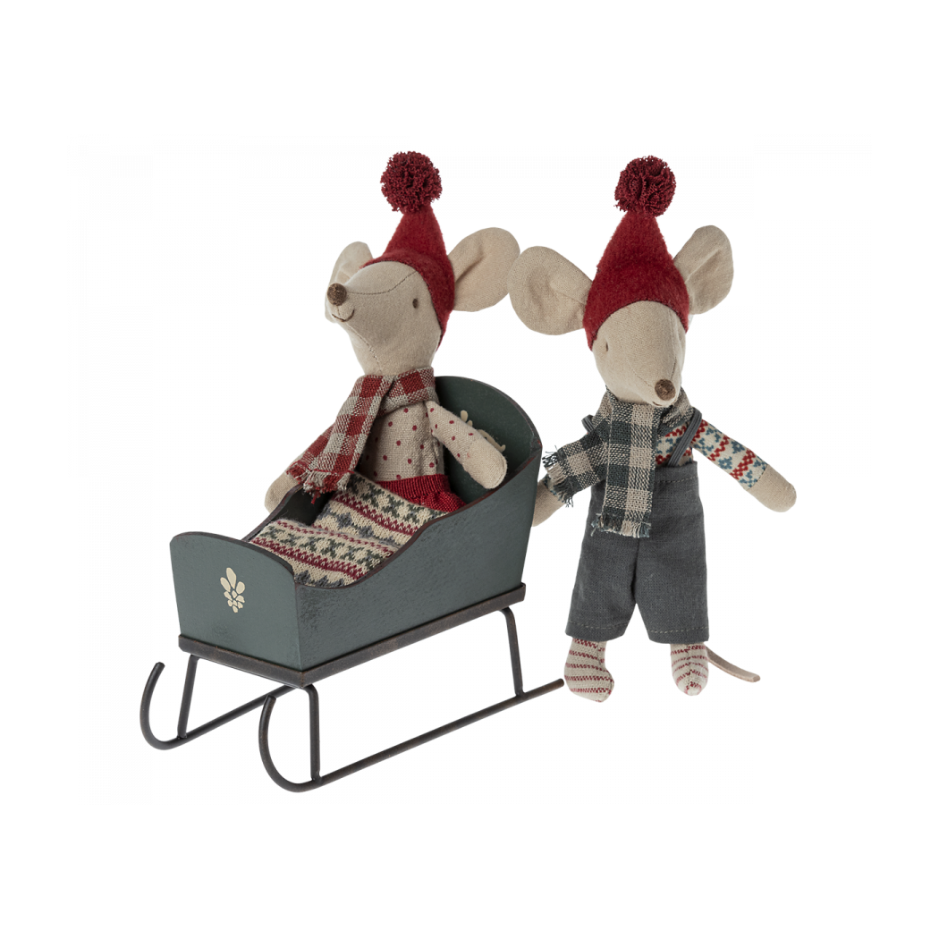 Zielone Sanki - Sleigh Mouse - Akcesoria Dla Lalek - Maileg Christmas