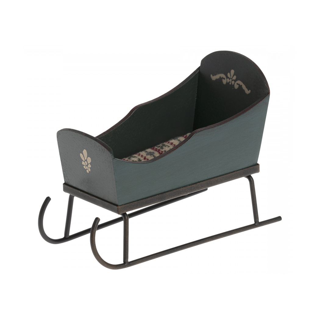 Zielone Sanki - Sleigh Mouse - Akcesoria Dla Lalek - Maileg Christmas