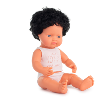Europejczyk Czarne Włosy 38 cm - Lalka Chłopiec -  Czarne Włosy - Miniland Doll - Miniland