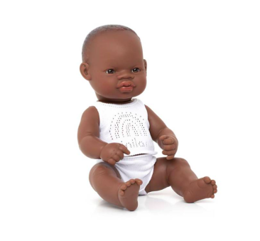 BOX Afrykanka 32 - Lalka Dziewczynka Afrykanka 32 cm + Ubranko Miniland Baby - Miniland Doll - Miniland