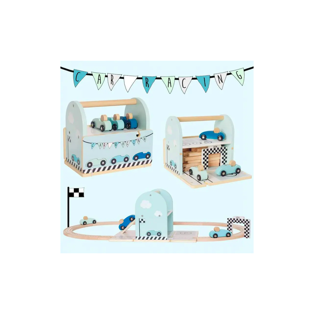 Tor Wyścigowy z Autami Składany - Drewniana Zabawka JaBaDaBaDo