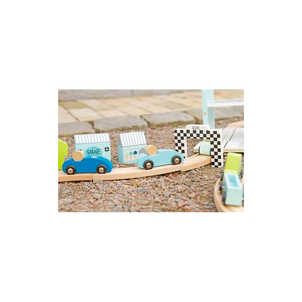 Tor Wyścigowy z Autami Składany - Drewniana Zabawka JaBaDaBaDo
