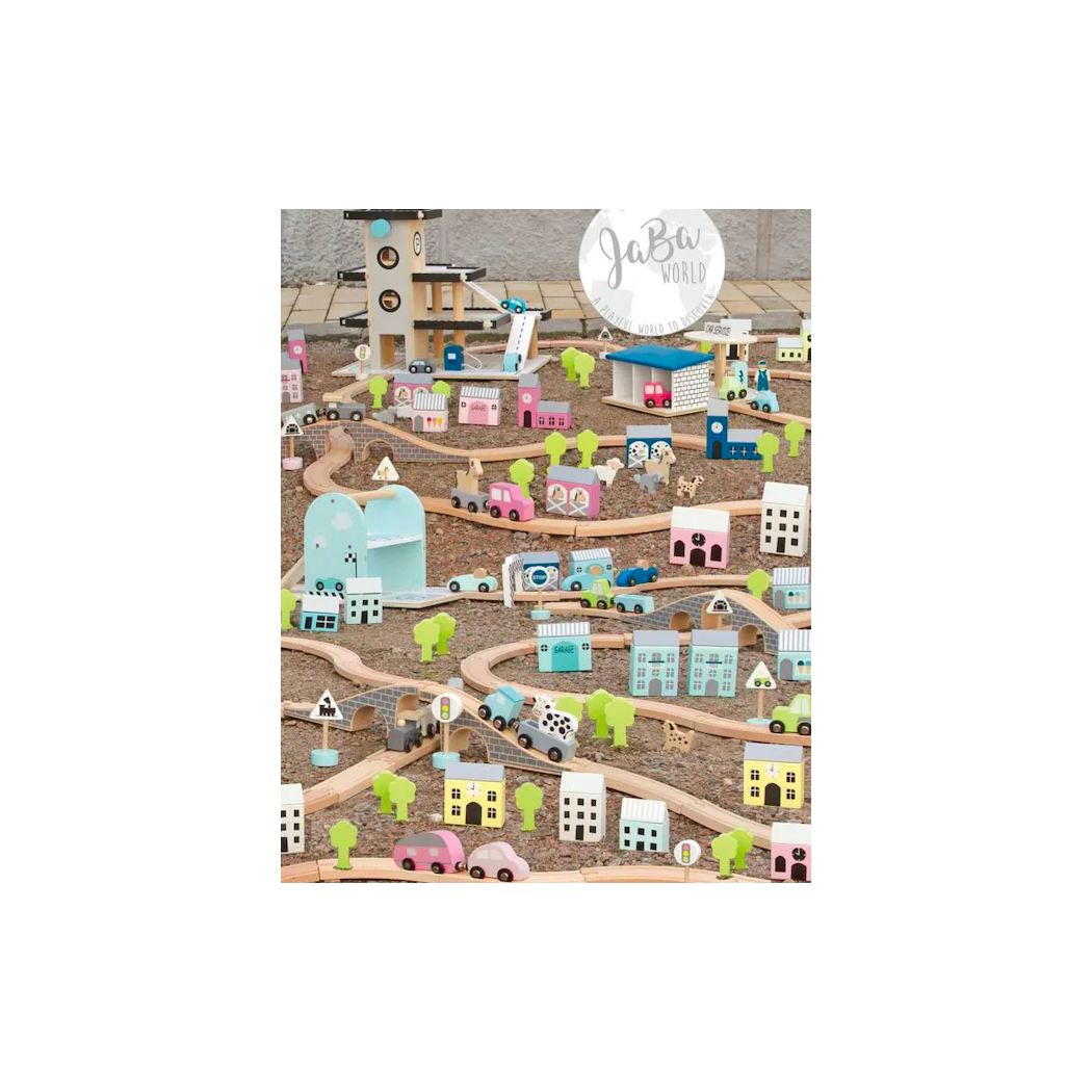 Tor Wyścigowy z Autami Składany - Drewniana Zabawka JaBaDaBaDo