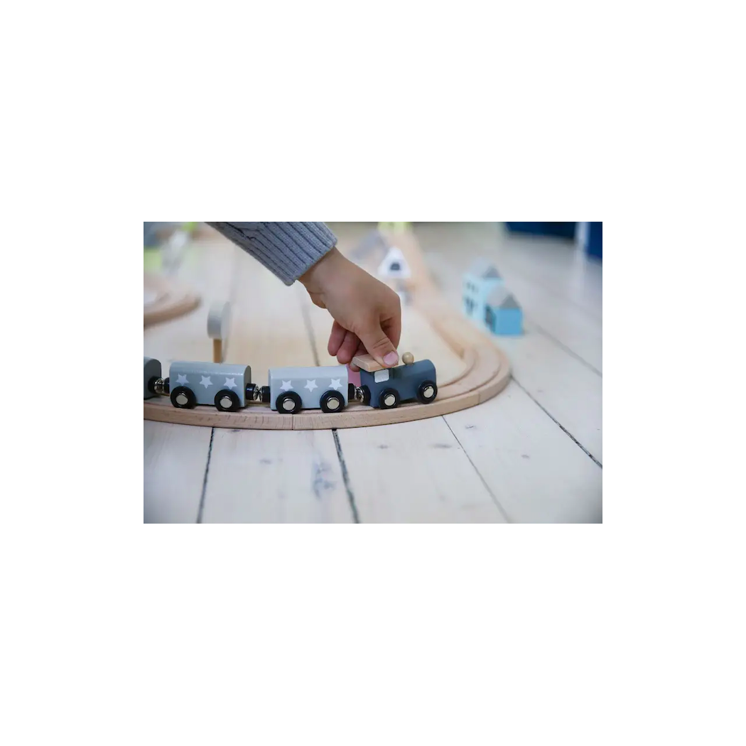 Tory z Pociągami - Kolejka Drewniana Zabawka - Train Set JaBaDaBaDo