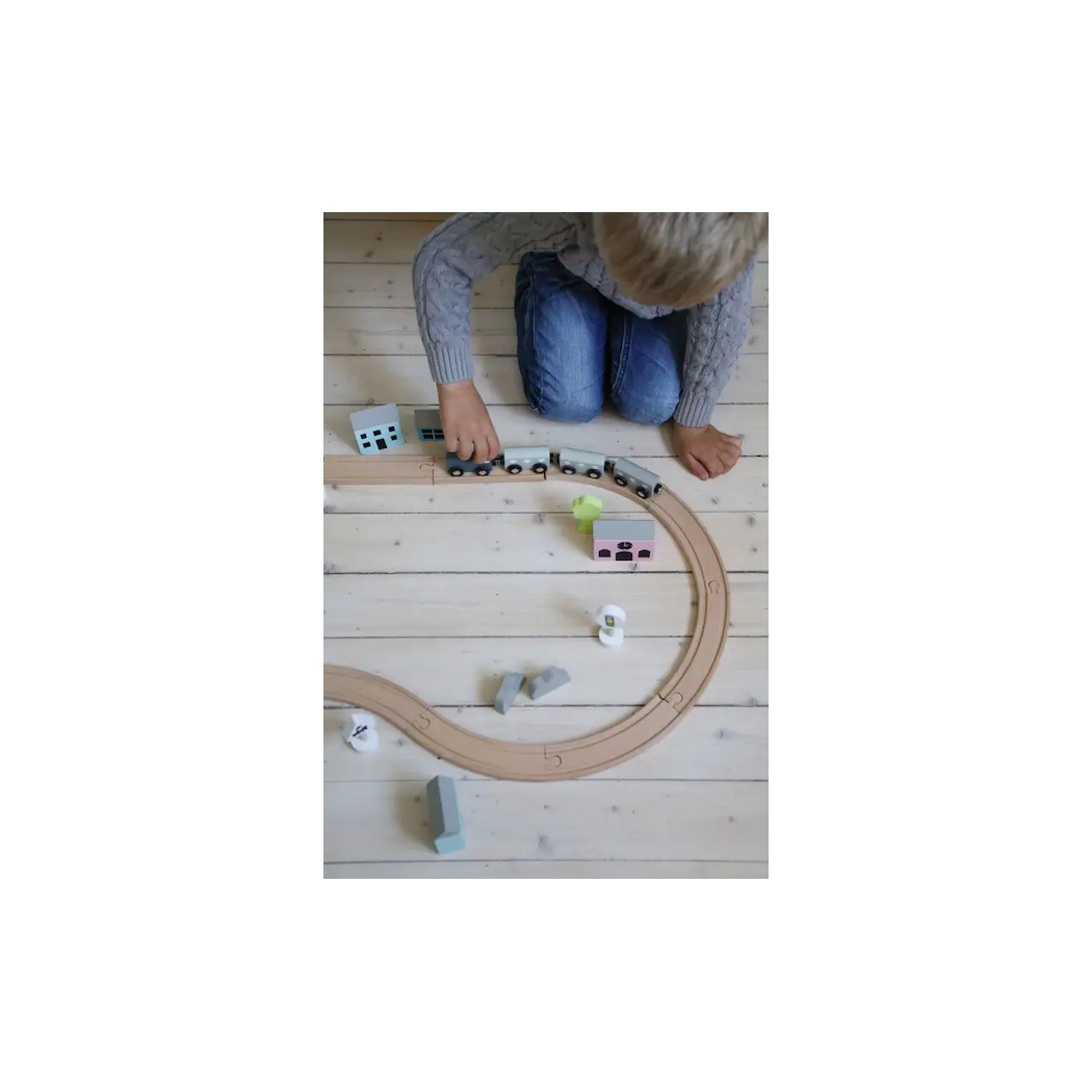 Tory z Pociągami - Kolejka Drewniana Zabawka - Train Set JaBaDaBaDo