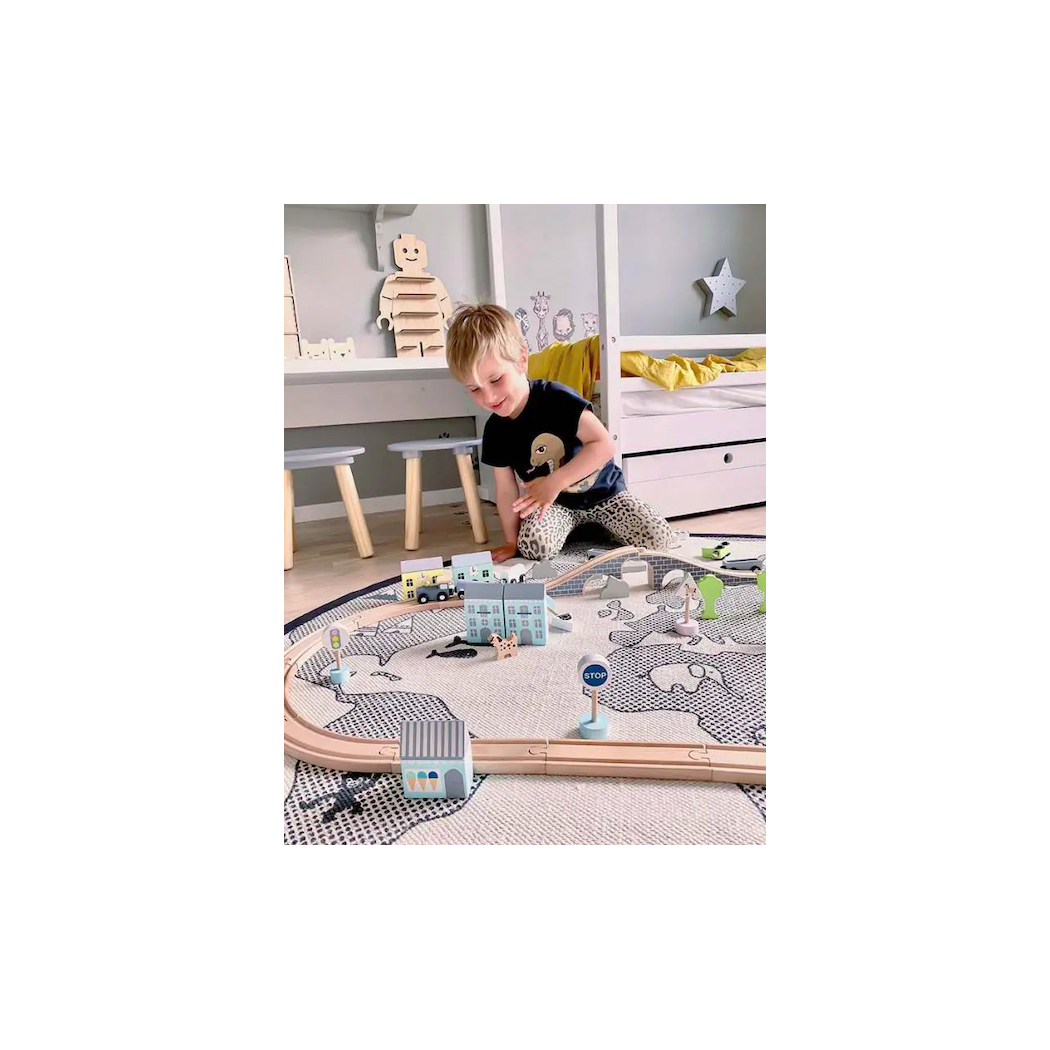 Tory z Pociągami - Kolejka Drewniana Zabawka - Train Set JaBaDaBaDo