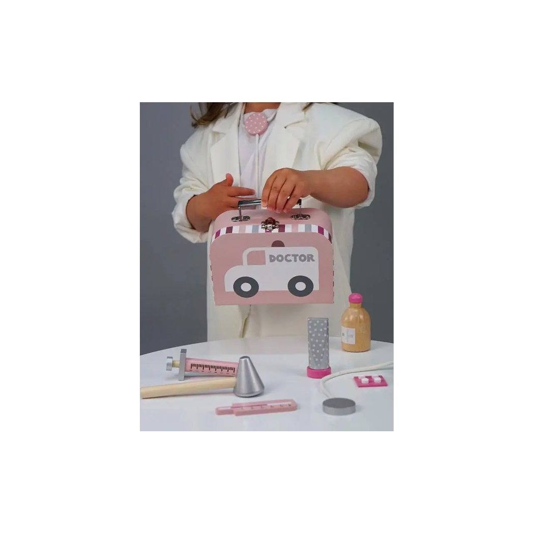 WYPRZEDAŻ Różowy Drewniany Zestaw Lekarski - JaBaDaBaDo - Mały Lekarz