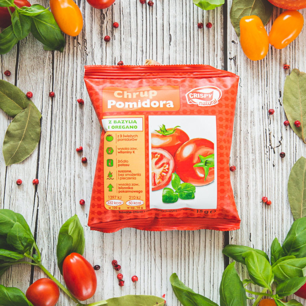 Pomidor Suszony z Bazylią i Oregano Chipsy 15g - Plasterki - Crispy Natural