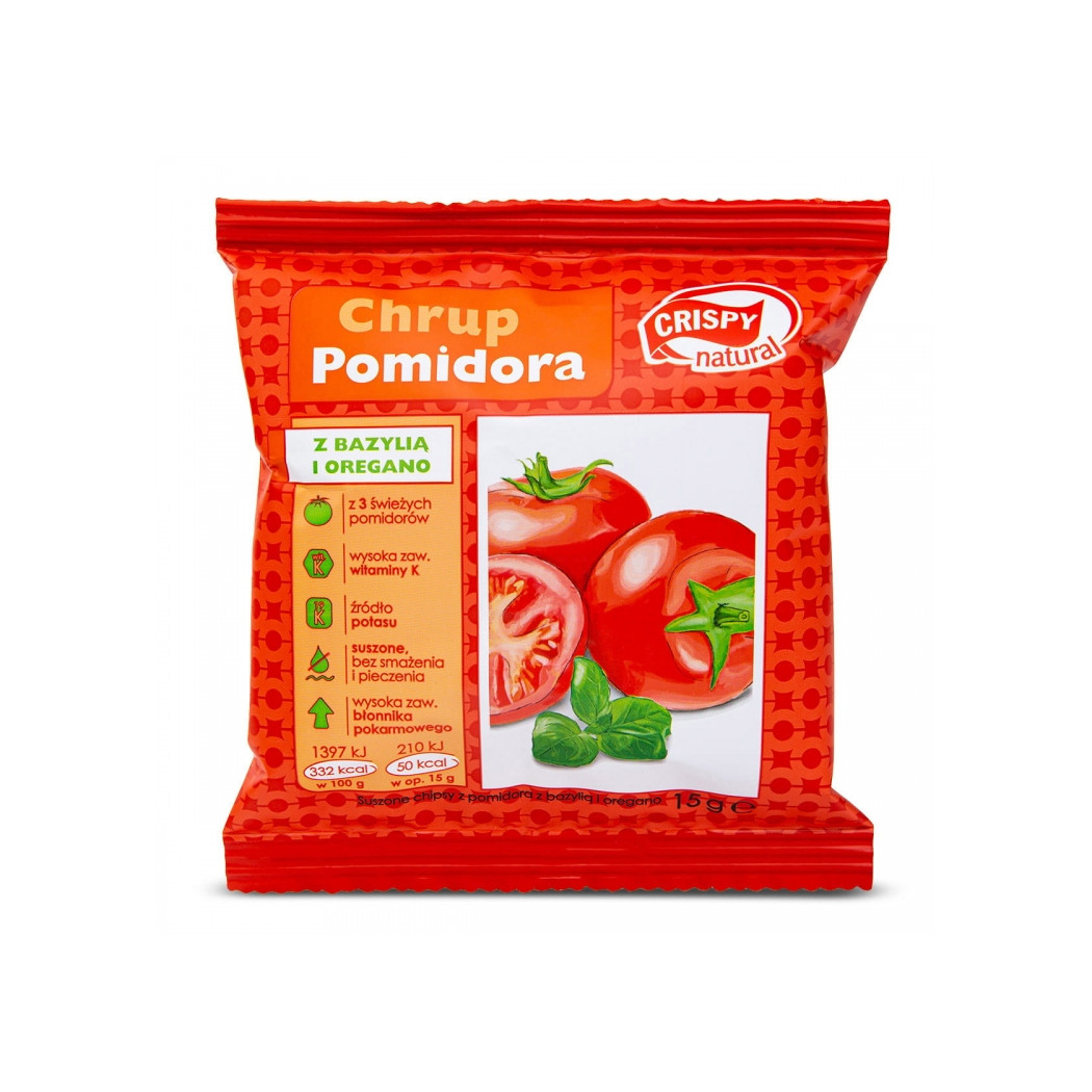 Pomidor Suszony z Bazylią i Oregano Chipsy 15g - Plasterki - Crispy Natural