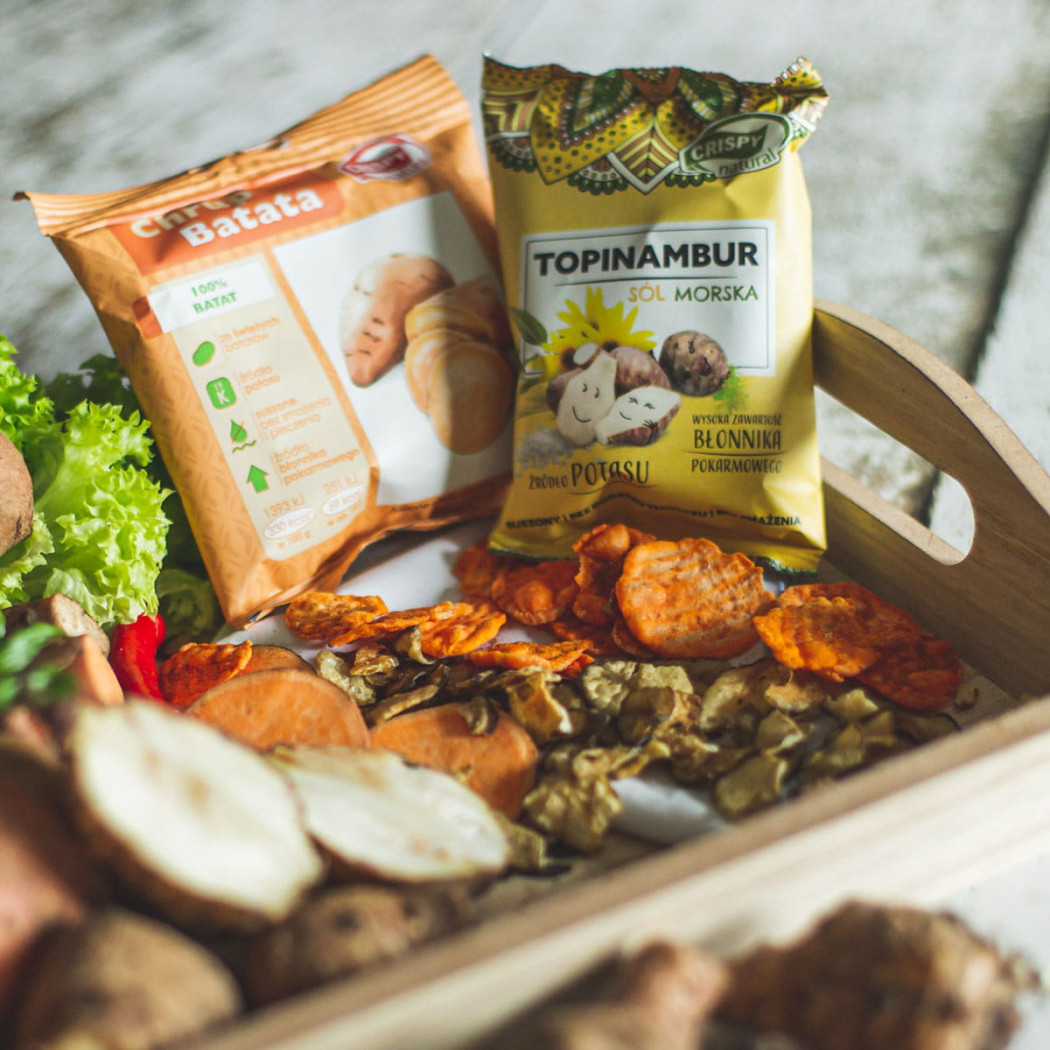 Topinambur Suszony z Solą Morską Chipsy 18g - Plasterki - Crispy Natural