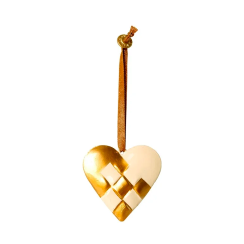 Serduszko w Złotą Kratkę - Dekoracja Bożonarodzeniowa - Metal Ornament Braided Heart Gold - Akcesoria dla Lalek - Maileg