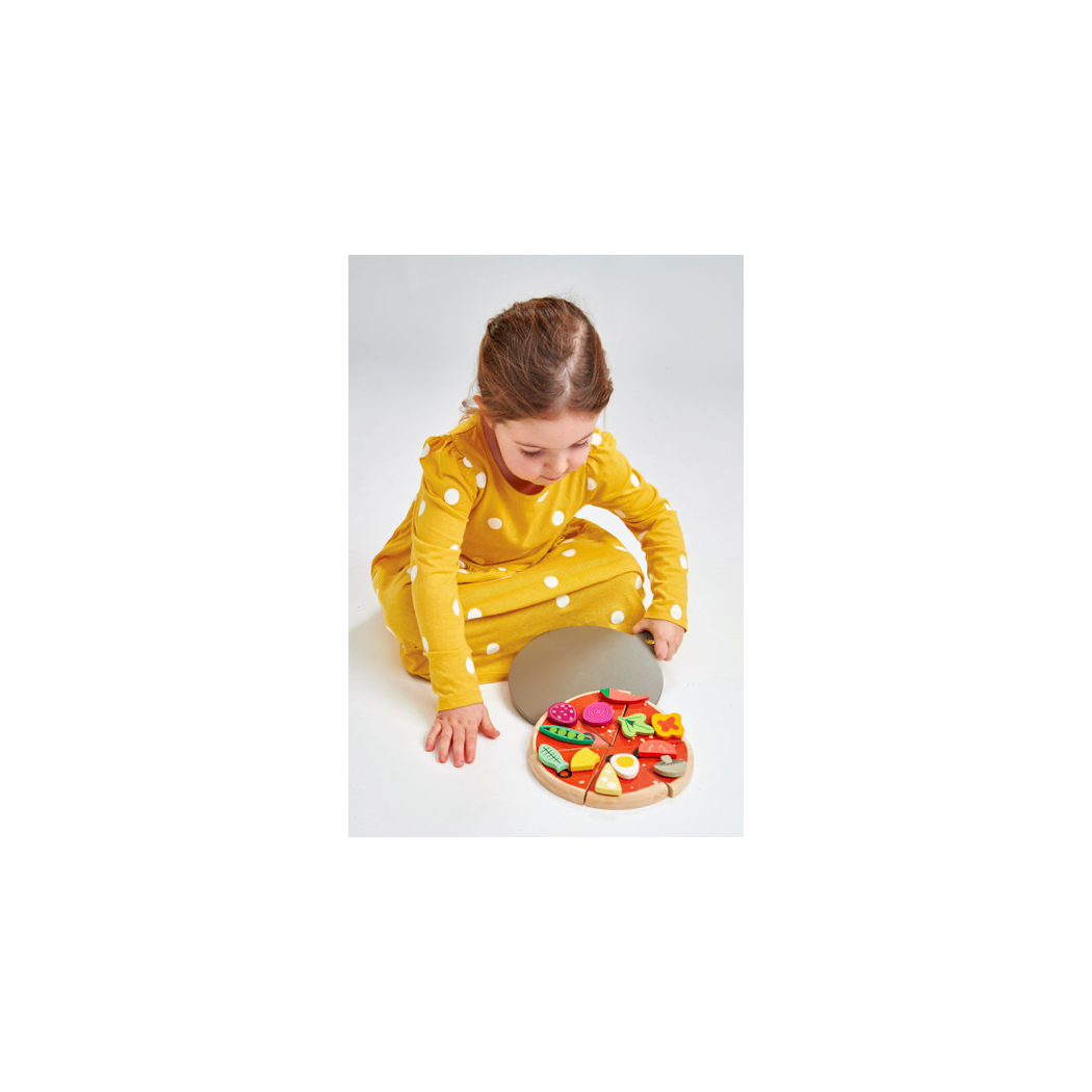 Drewniana Pizza z Dodatkami na Rzepy - Tender Leaf Toys