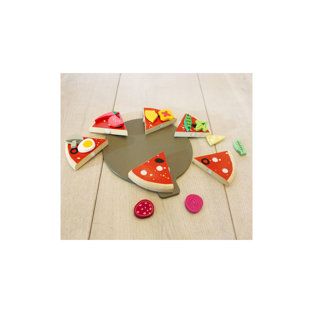 Drewniana Pizza z Dodatkami na Rzepy - Tender Leaf Toys