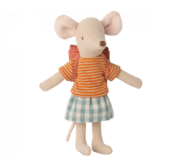 Myszka Rowerzystka - Różowy Plecak - Tricycle Mouse - Big Sister With Bag - Old Rose - Maileg