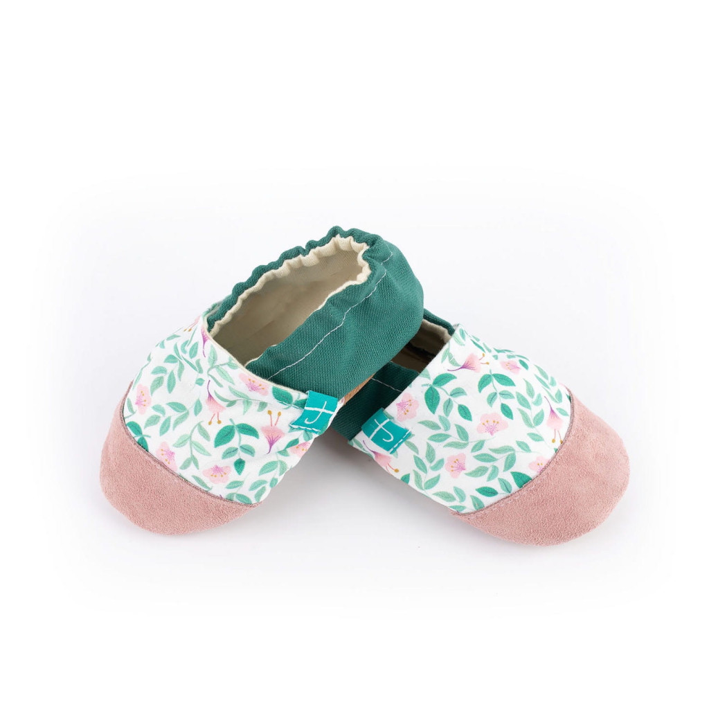 Green Flowers - rozmiar 12-18 miesięcy - Papcie Titot - SKÓRZANA PODESZWA