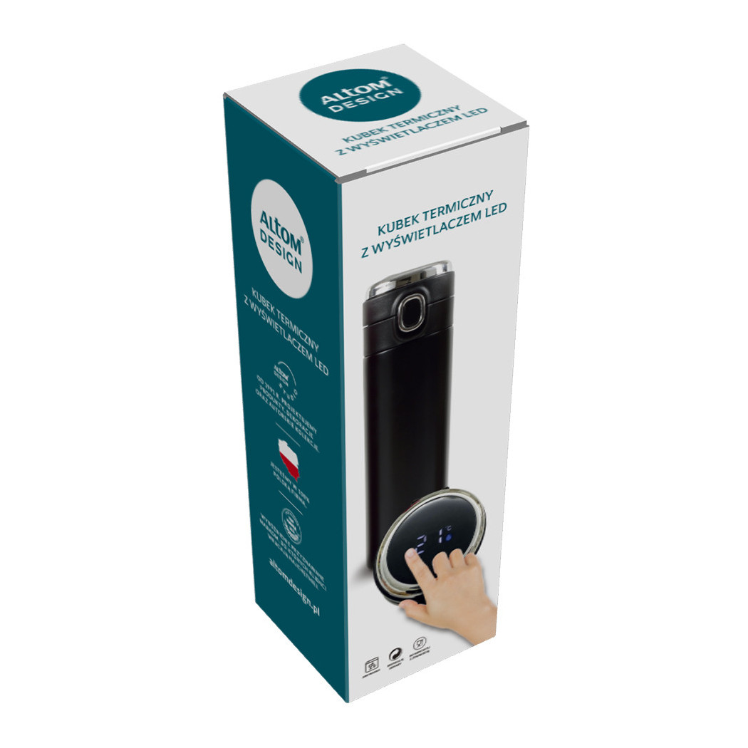 Czarny Kubek Termiczny 420 ml - Wyświetlacz LED - Altom Design