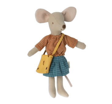 Mama Pomarańczowa Bluzka Niebieska Spódnica i Torebka - Ubranko Dla Myszki - Mum Clothes For Mouse - Maileg