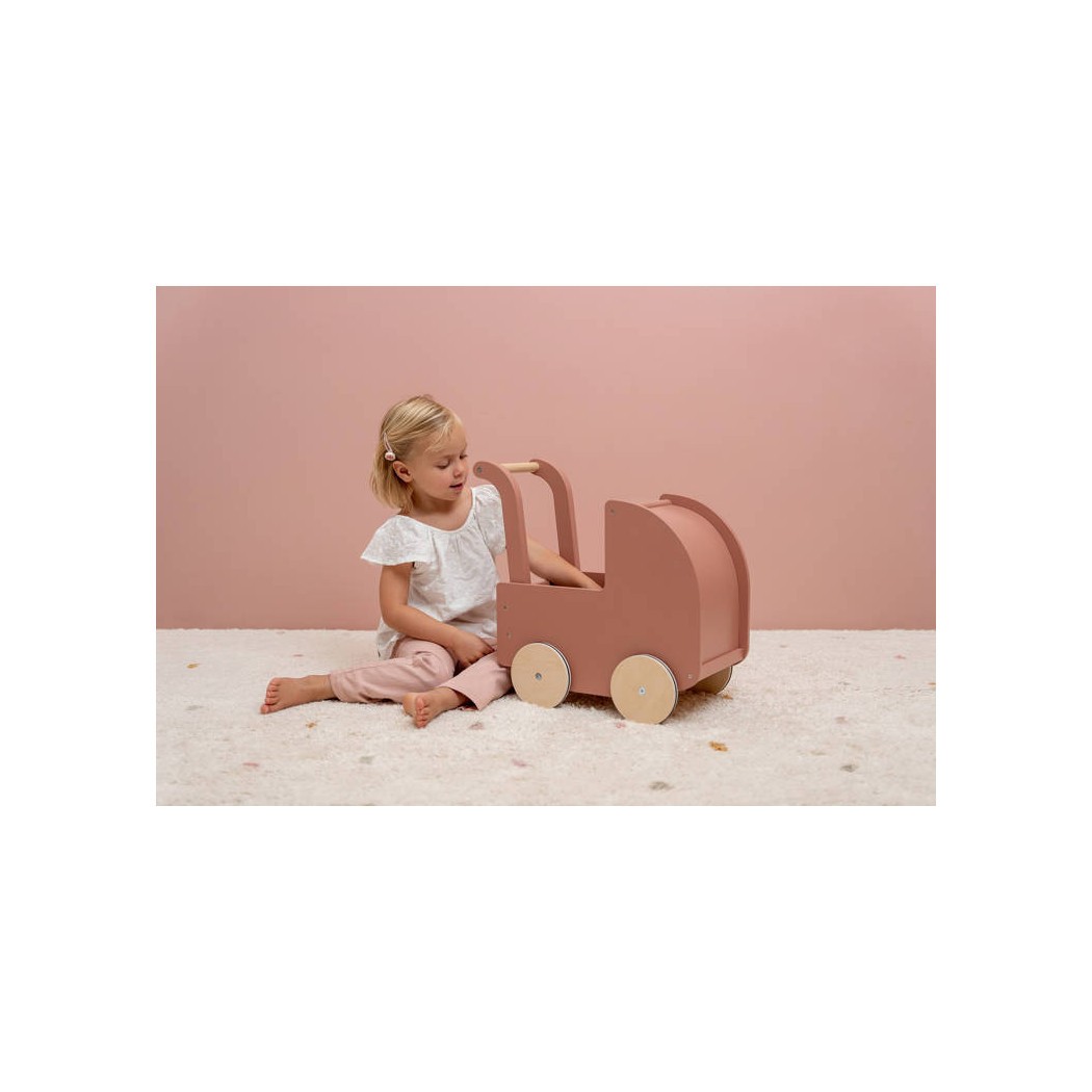 Głęboki Drewniany Wózek Dla Lalek z Pościelą FSC - Little Dutch