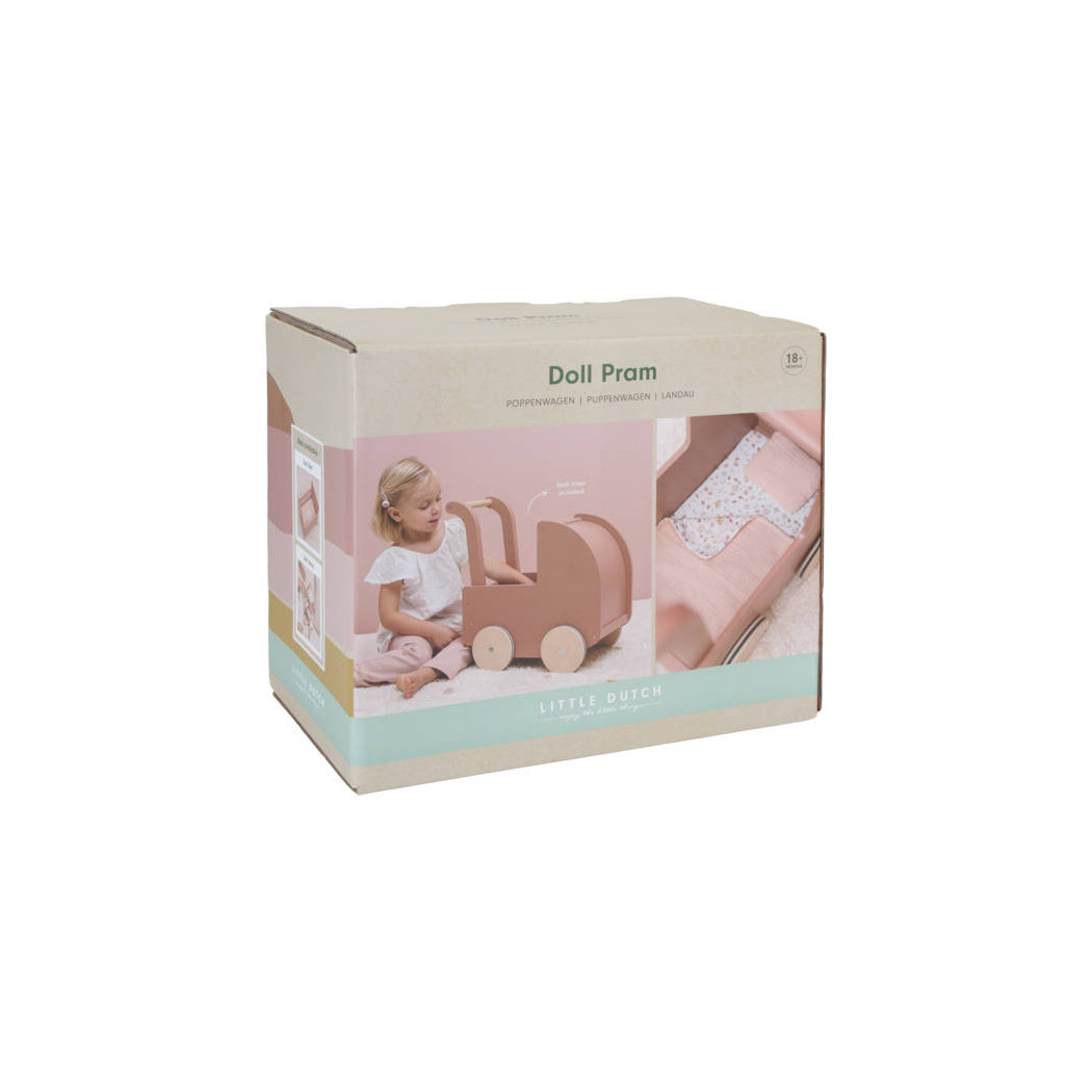 Głęboki Drewniany Wózek Dla Lalek z Pościelą FSC - Little Dutch