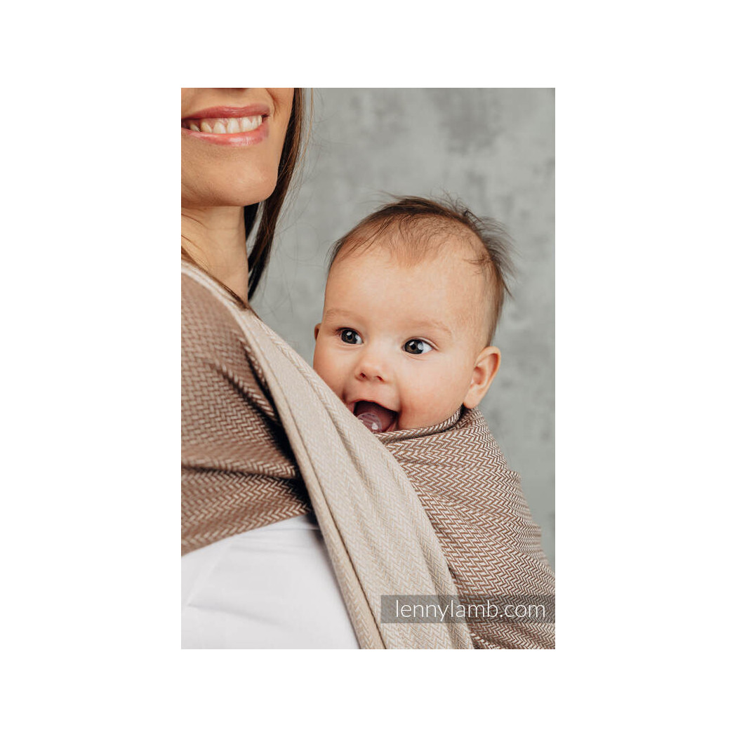 BABY CAFFE LATTE L - Moja pierwsza chusta do noszenia dzieci tkana splotem jodełkowym - Rozmiar L (5,2 metra) - LennyLamb