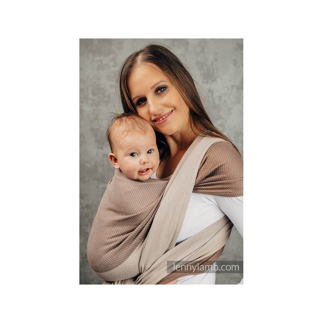 BABY CAFFE LATTE L - Moja pierwsza chusta do noszenia dzieci tkana splotem jodełkowym - Rozmiar L (5,2 metra) - LennyLamb