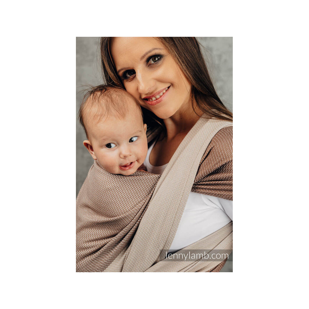 BABY CAFFE LATTE S - Moja pierwsza chusta do noszenia dzieci tkana splotem jodełkowym - Bawełna - Rozmiar S (4,2 metra) - LennyL