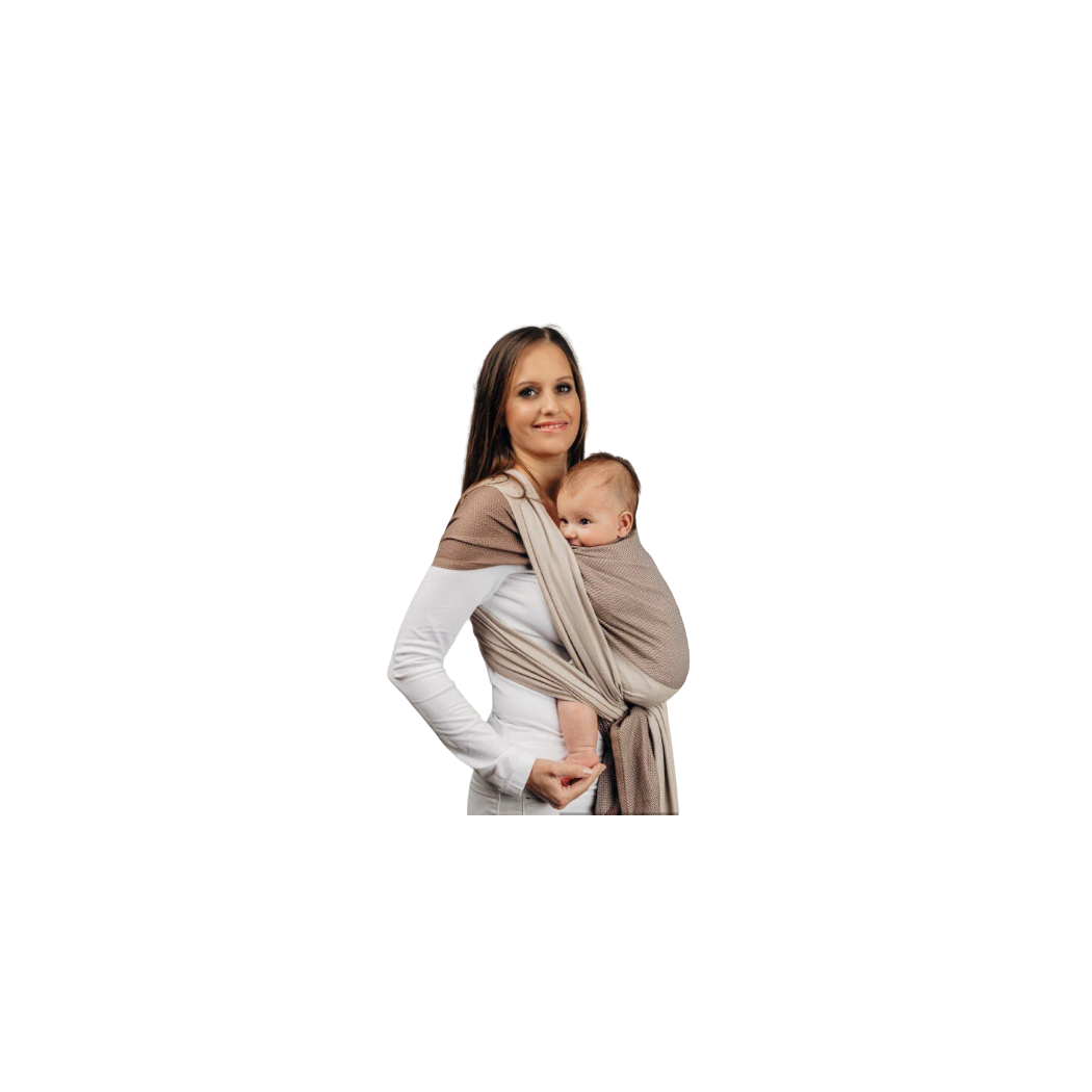 BABY CAFFE LATTE L - Moja pierwsza chusta do noszenia dzieci tkana splotem jodełkowym - Rozmiar L (5,2 metra) - LennyLamb