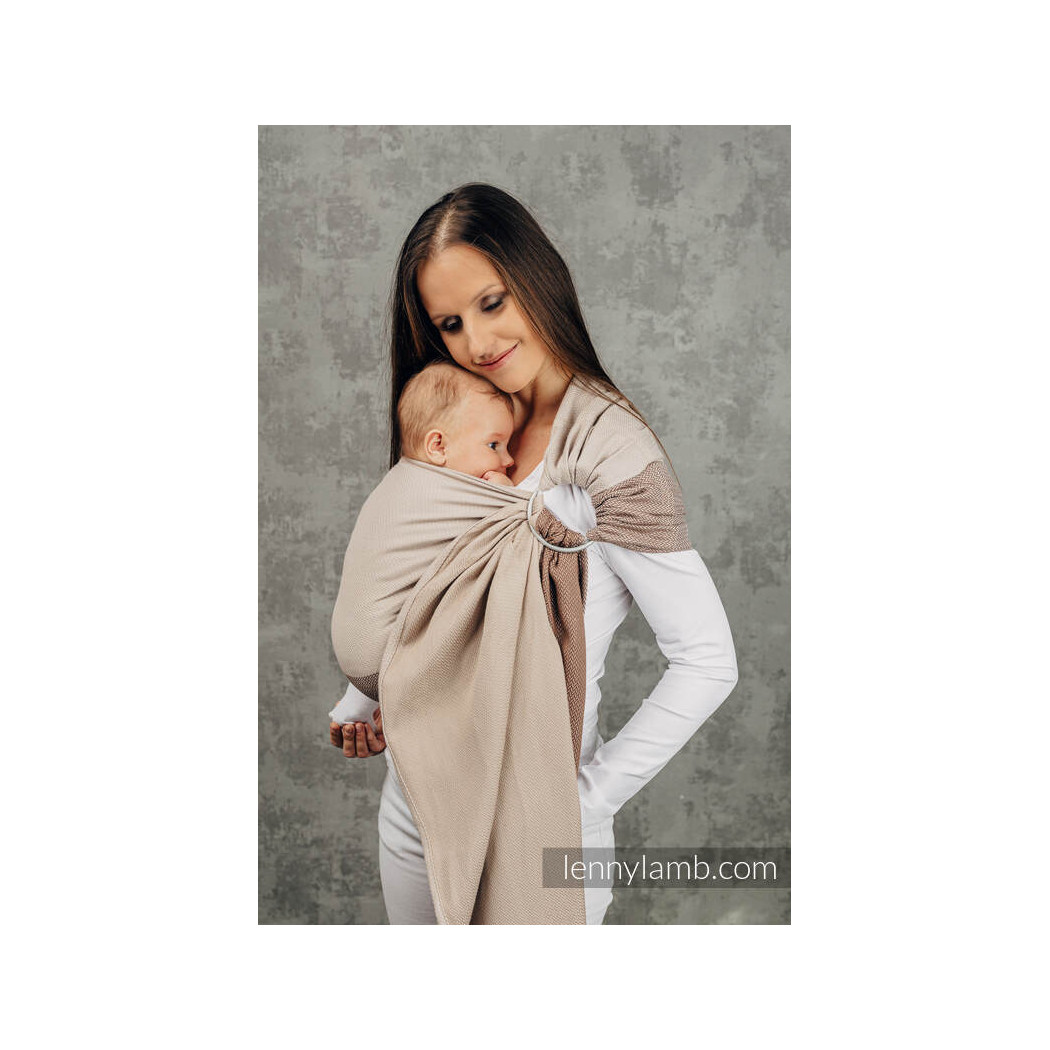 BABY CAFFE LATTE - Chusta kółkowa do noszenia dzieci, tkana splotem jodełkowym, bawełna, ramię bez zakładek- Standard 1.8 m - Le