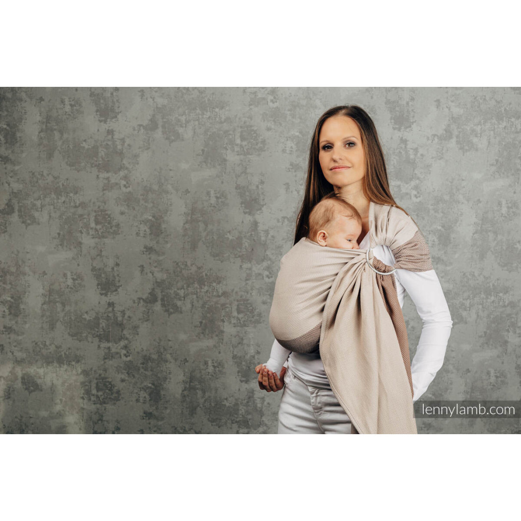 BABY CAFFE LATTE - Chusta kółkowa do noszenia dzieci, tkana splotem jodełkowym, bawełna, ramię bez zakładek- Standard 1.8 m - Le