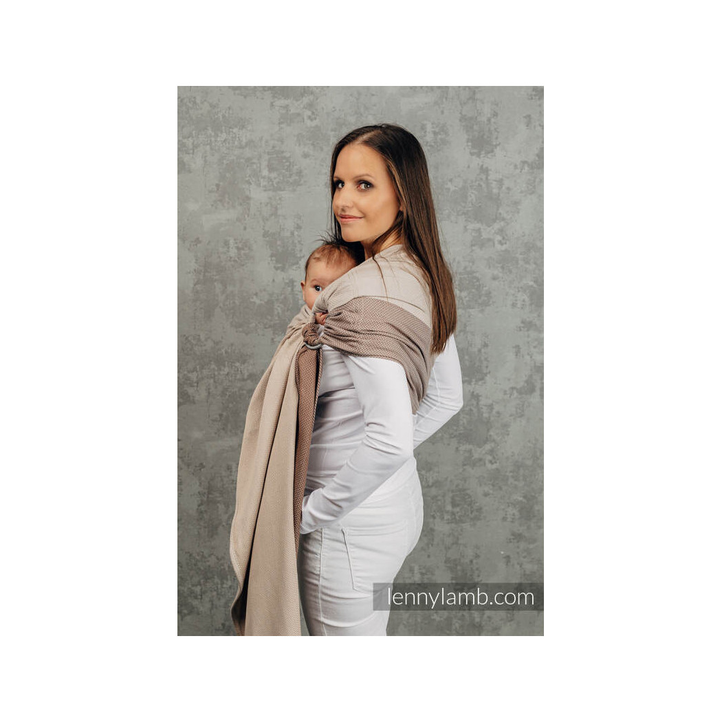 BABY CAFFE LATTE - Chusta kółkowa do noszenia dzieci, tkana splotem jodełkowym, bawełna, ramię bez zakładek- Standard 1.8 m - Le