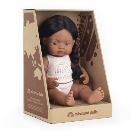 Rdzenna Amerykanka 38 cm - Lalka Dziewczynka -  Ciemne Włosy - Miniland Doll - Miniland
