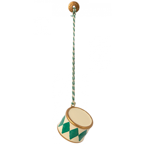 Zielony Mały Bębenek - Dekoracja Bożonarodzeniowa - Metal Ornament Small Drum Dark Green - Akcesoria dla Lalek - Maileg
