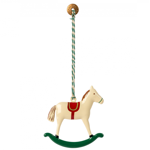 Zielona Płoza - Koń Na Biegunach - Dekoracja Bożonarodzeniowa - Metal Ornament Rocking Horse - Maileg