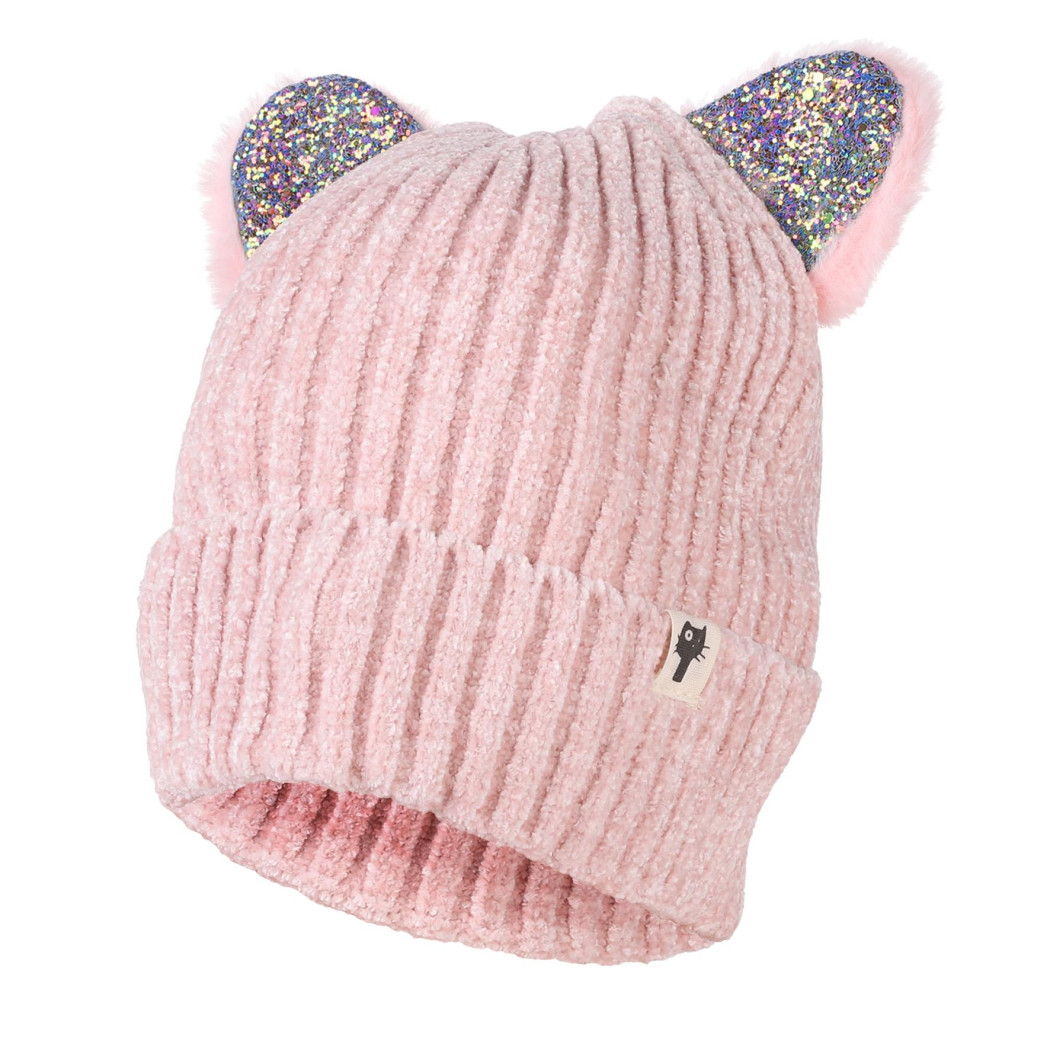 Różowa Czapka Dziecięca z Uszkami - MORAJ