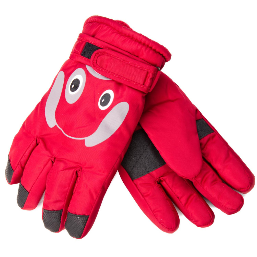 Czerwone Ortalionowe z Pieskiem - Rękawiczki Dziecięce 20 cm - Pięciopalczaste - MORAJ