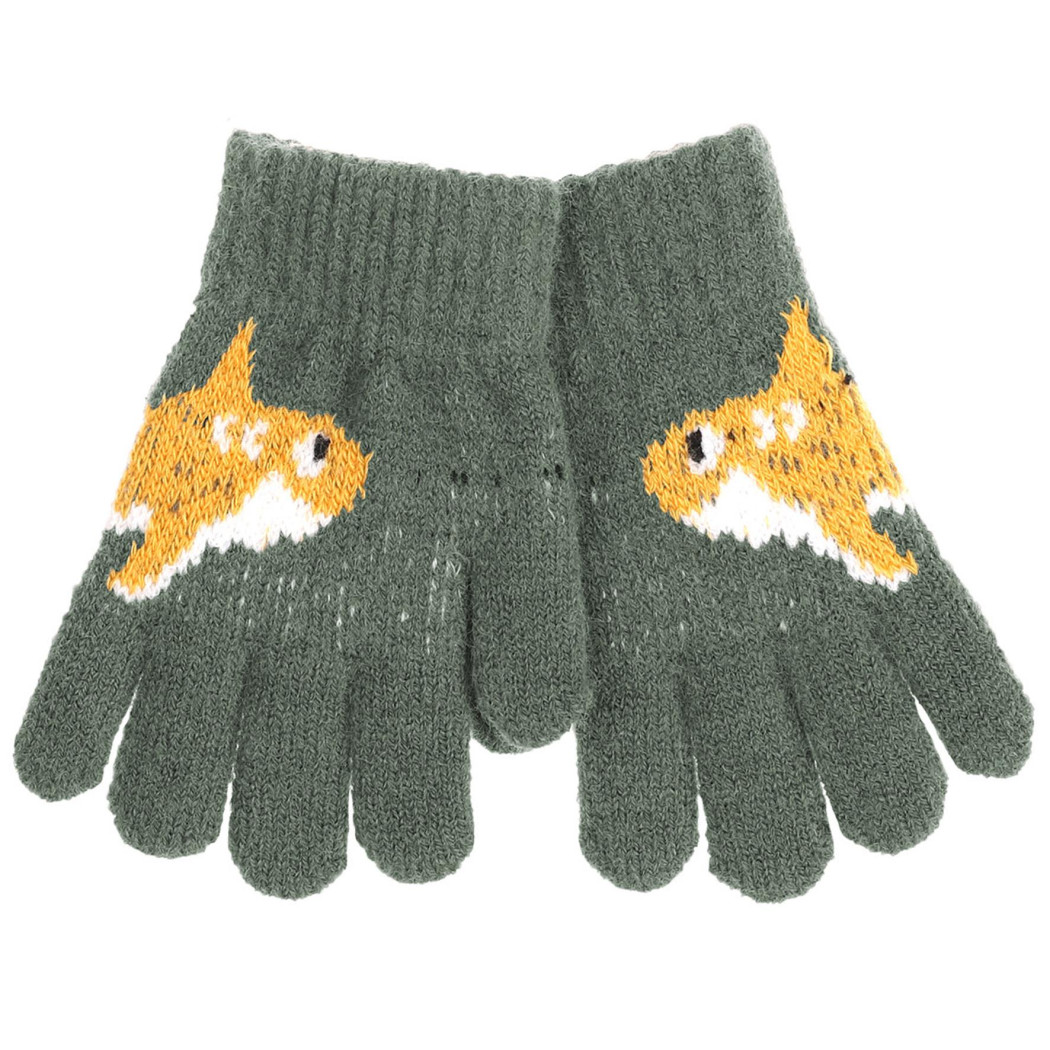 WYPRZEDAŻ Zielone z Rekinem - Rękawiczki Dziecięce 14 cm - Pięciopalczaste - MORAJ