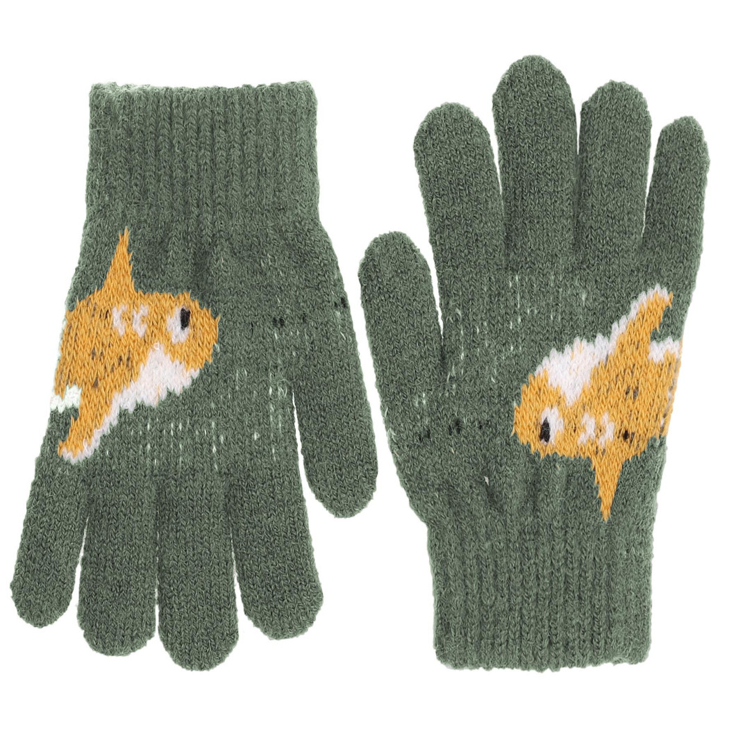 WYPRZEDAŻ Zielone z Rekinem - Rękawiczki Dziecięce 14 cm - Pięciopalczaste - MORAJ